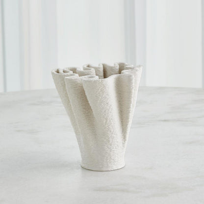 Global Views Ripple Printed Short Matte White Vase