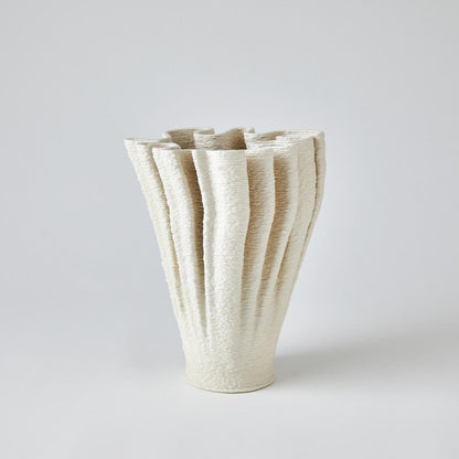 Global Views Ripple Printed Tall Matte White Vase