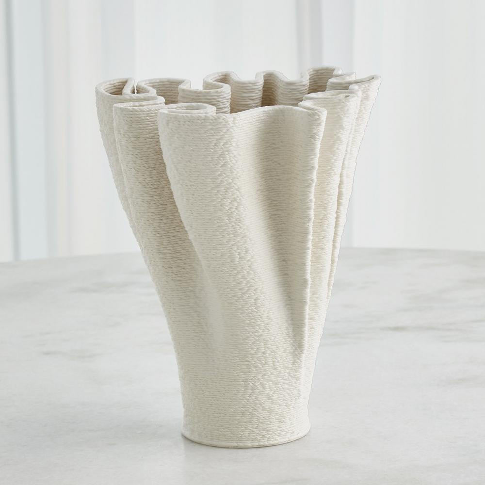 Global Views Ripple Printed Tall Matte White Vase