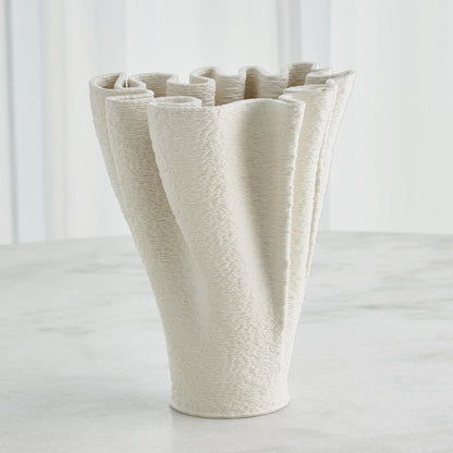 Global Views Ripple Printed Tall Matte White Vase