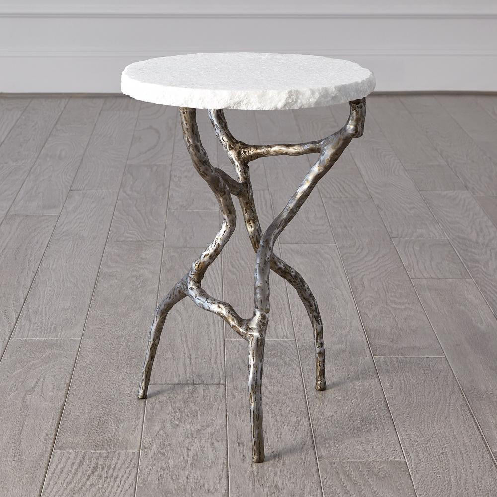 Global Views Root Polished Iron with White Marble Table