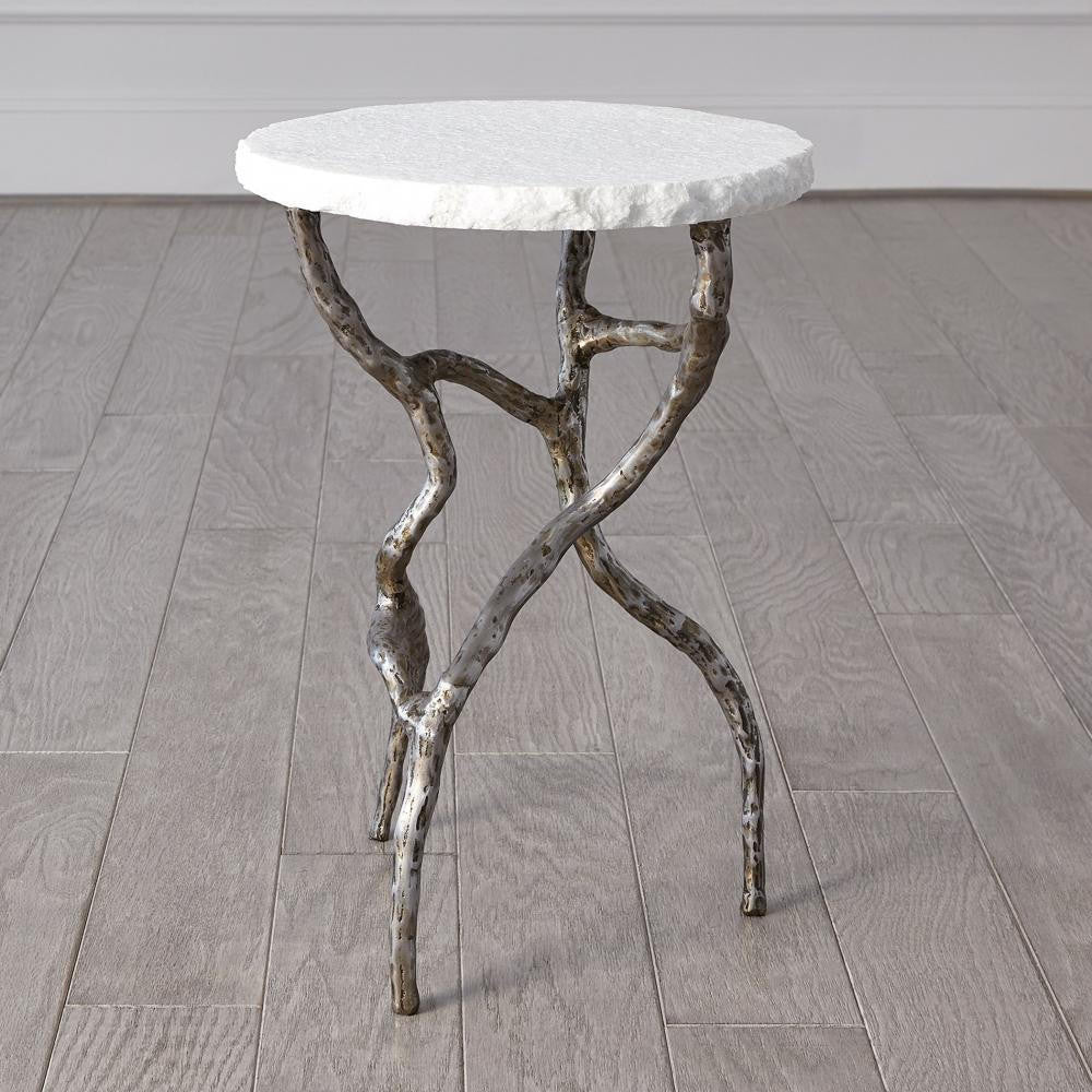 Global Views Root Polished Iron with White Marble Table