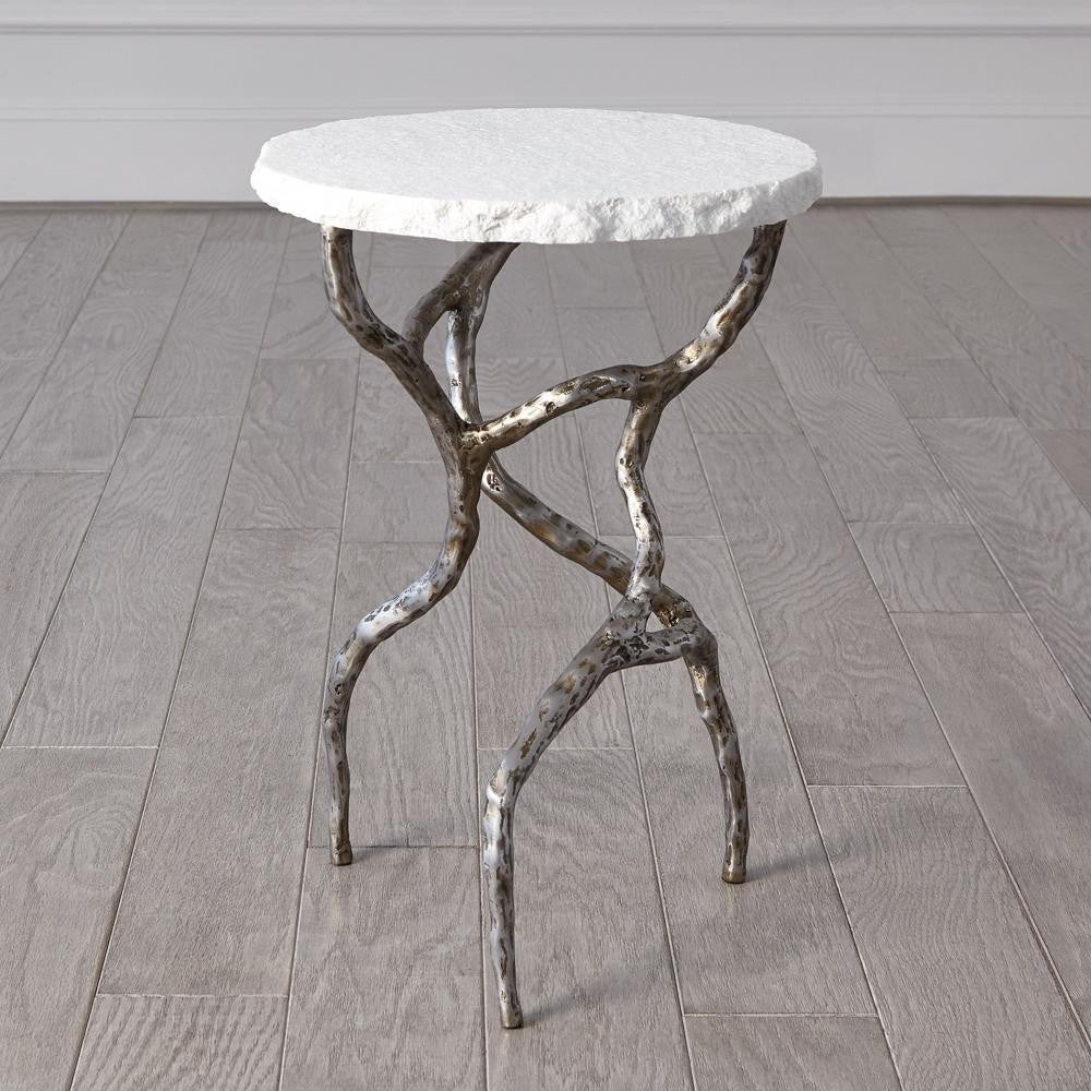 Global Views Root Polished Iron with White Marble Table