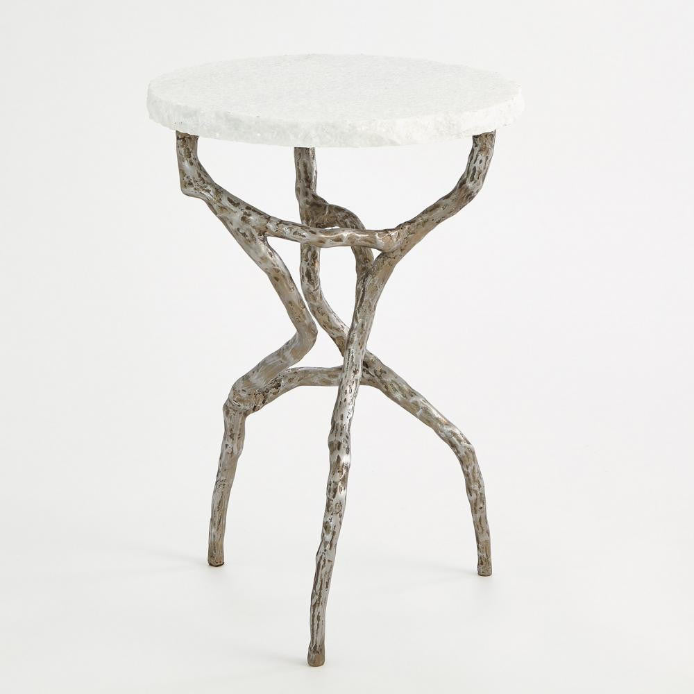 Global Views Root Polished Iron with White Marble Table