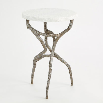 Global Views Root Polished Iron with White Marble Table