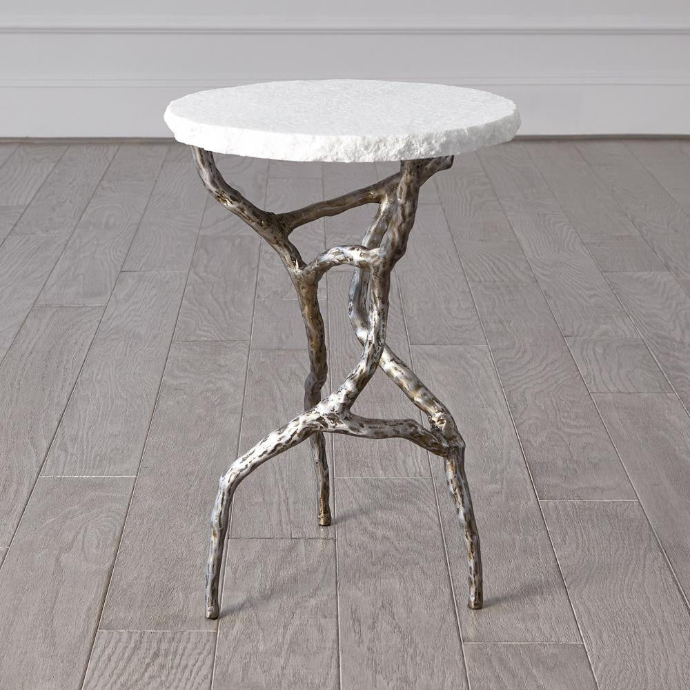 Global Views Root Polished Iron with White Marble Table