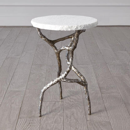 Global Views Root Polished Iron with White Marble Table