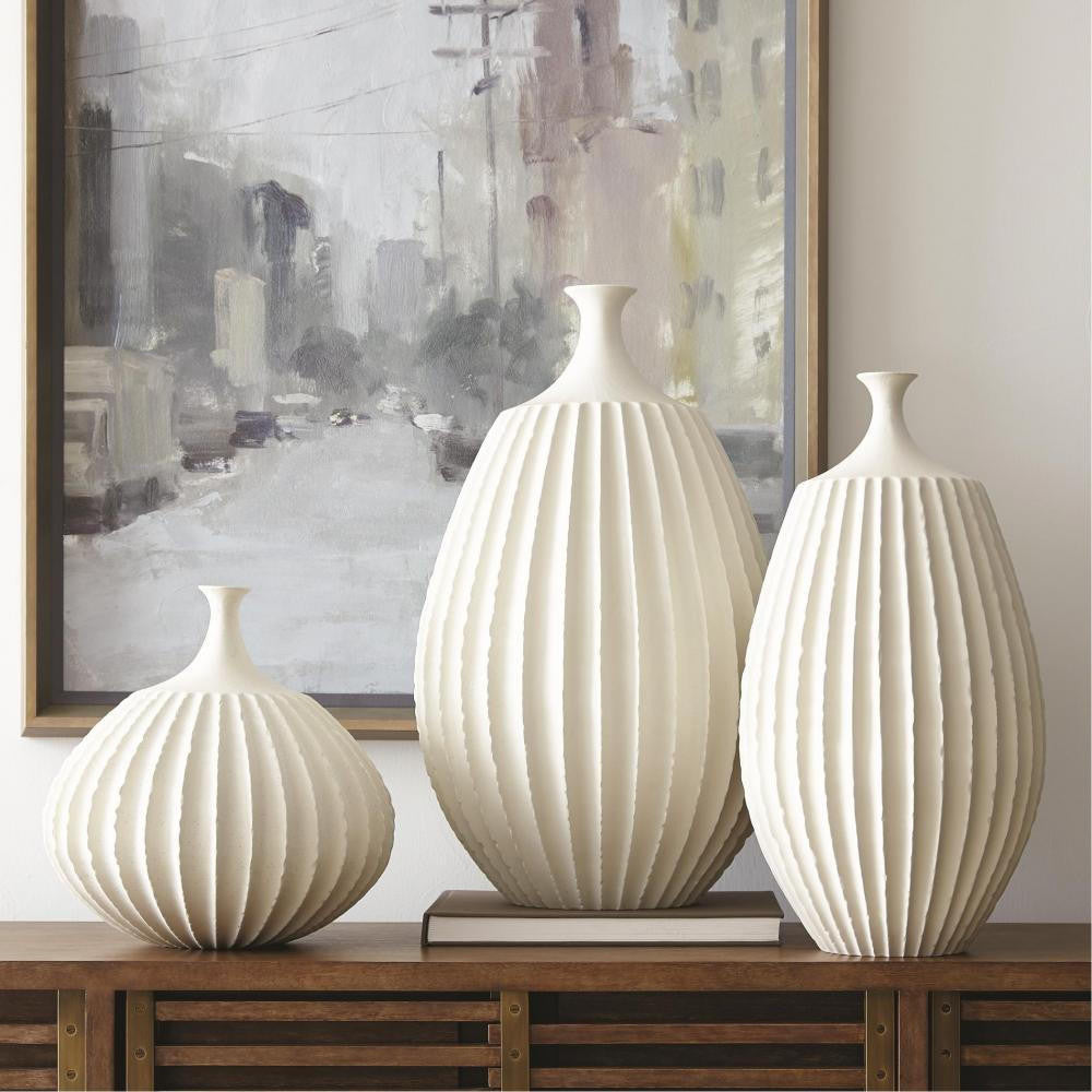 Global Views Sawtooth Small Rustic White Vase