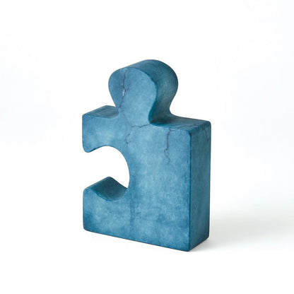 Global Views Set of 2 Alabaster Jigsaw Blue Bookends