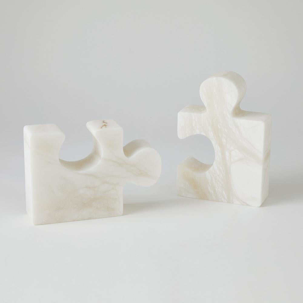 Global Views Alabaster Jigsaw Bookends Pair White