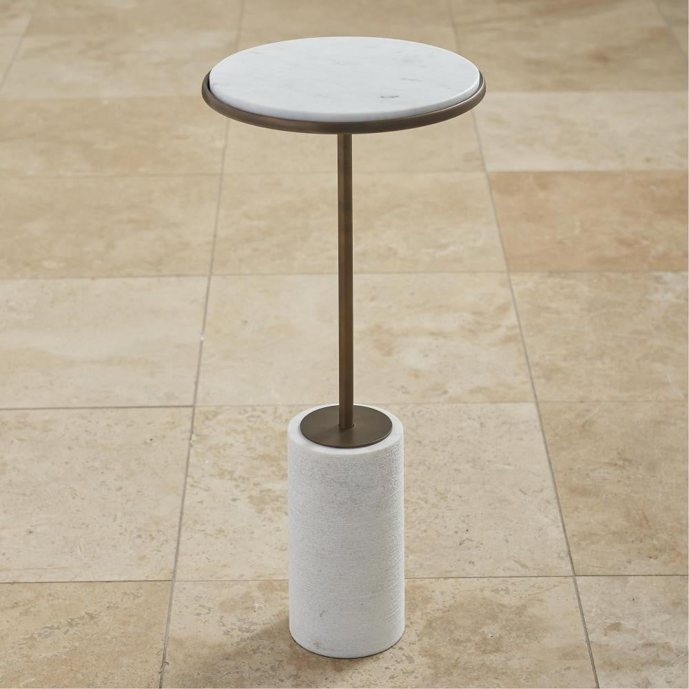 Global Views Short Cored Marble Bronze Table