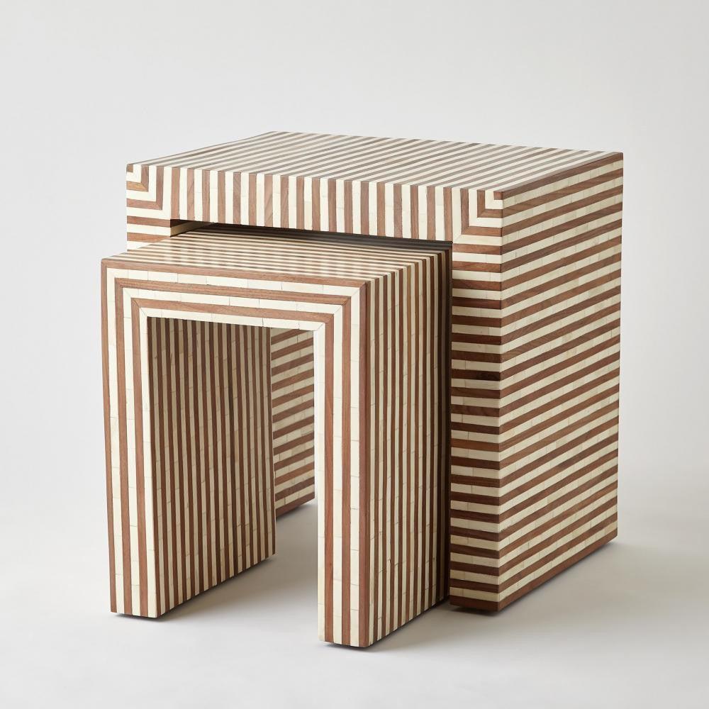 Global Views Sienna Large Walnut/Bone Nesting End Table