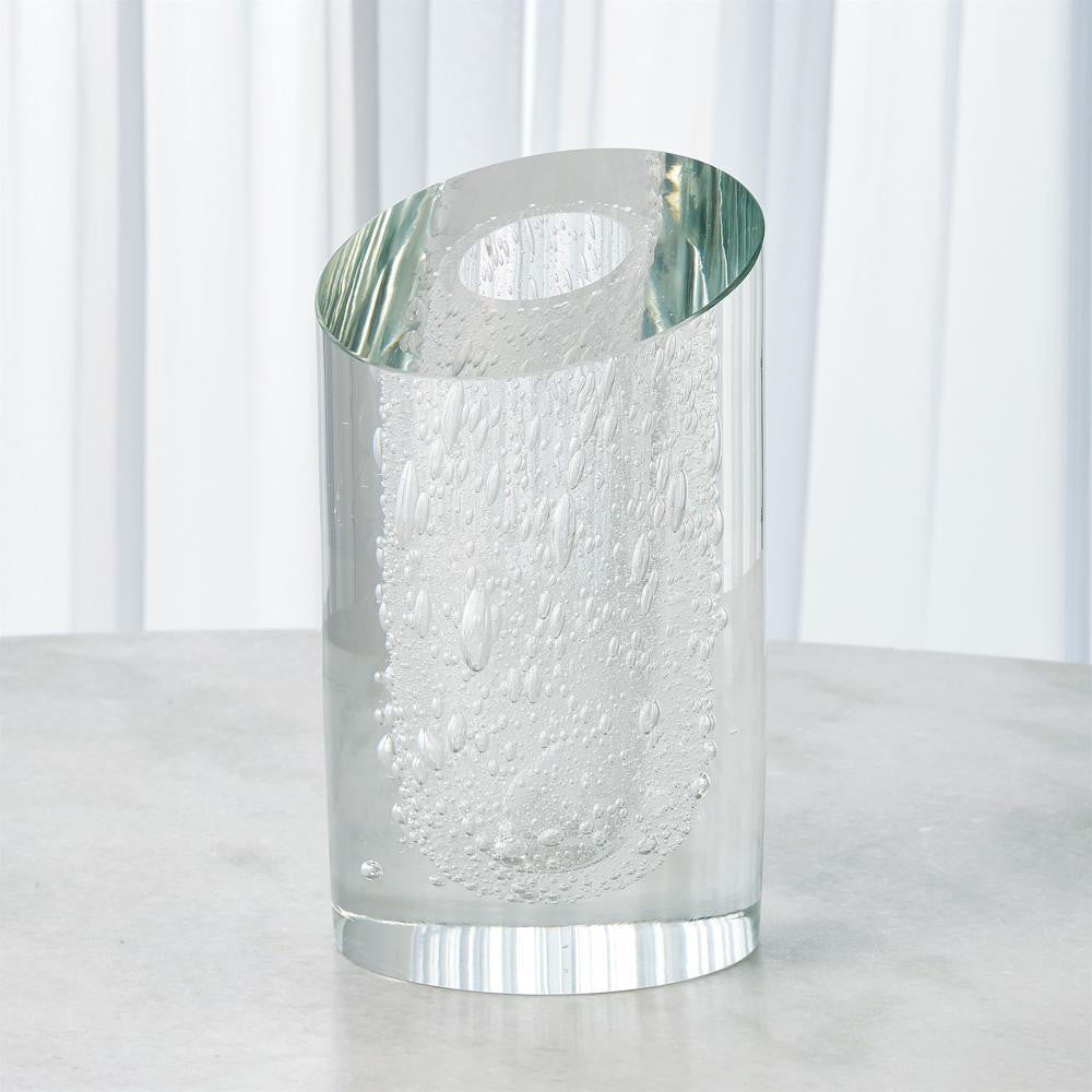 Global Views Slant Clear with Bubbles Vase