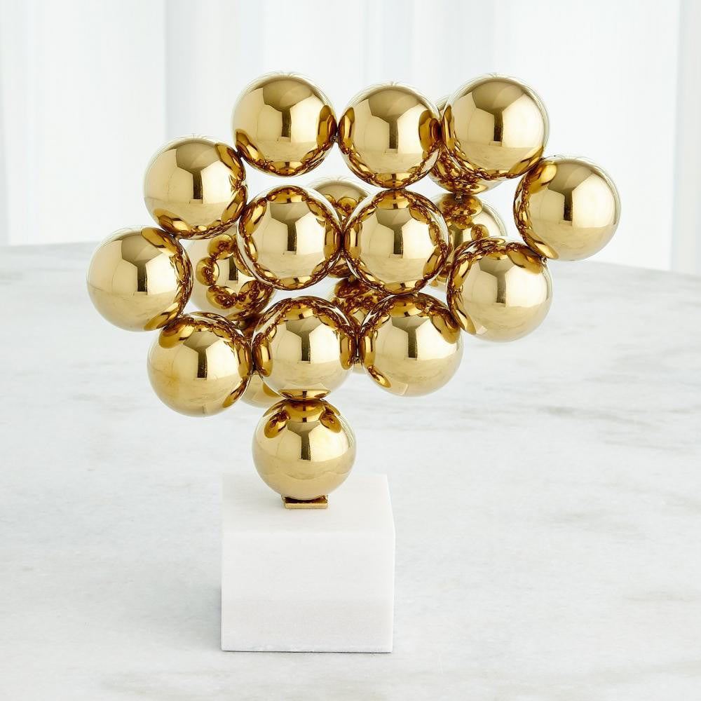 Global Views Sphere Brass with White Marble Sculpture