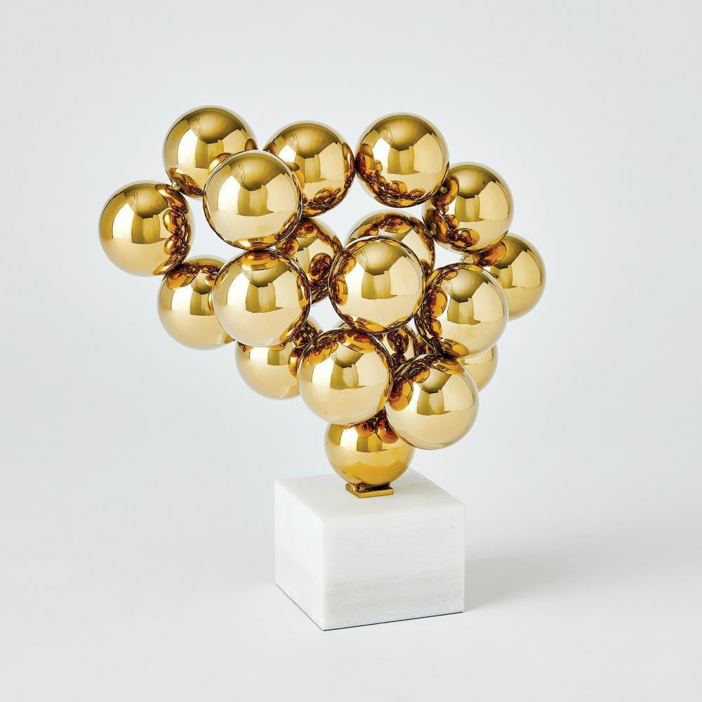 Global Views Sphere Brass with White Marble Sculpture