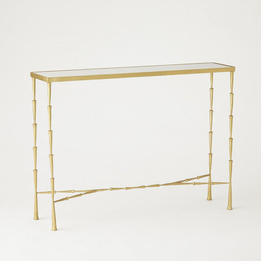 Global Views Spike Antique Brass with White Marble Console