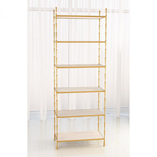 Global Views Spike Antique Brass with White Marble Etagere