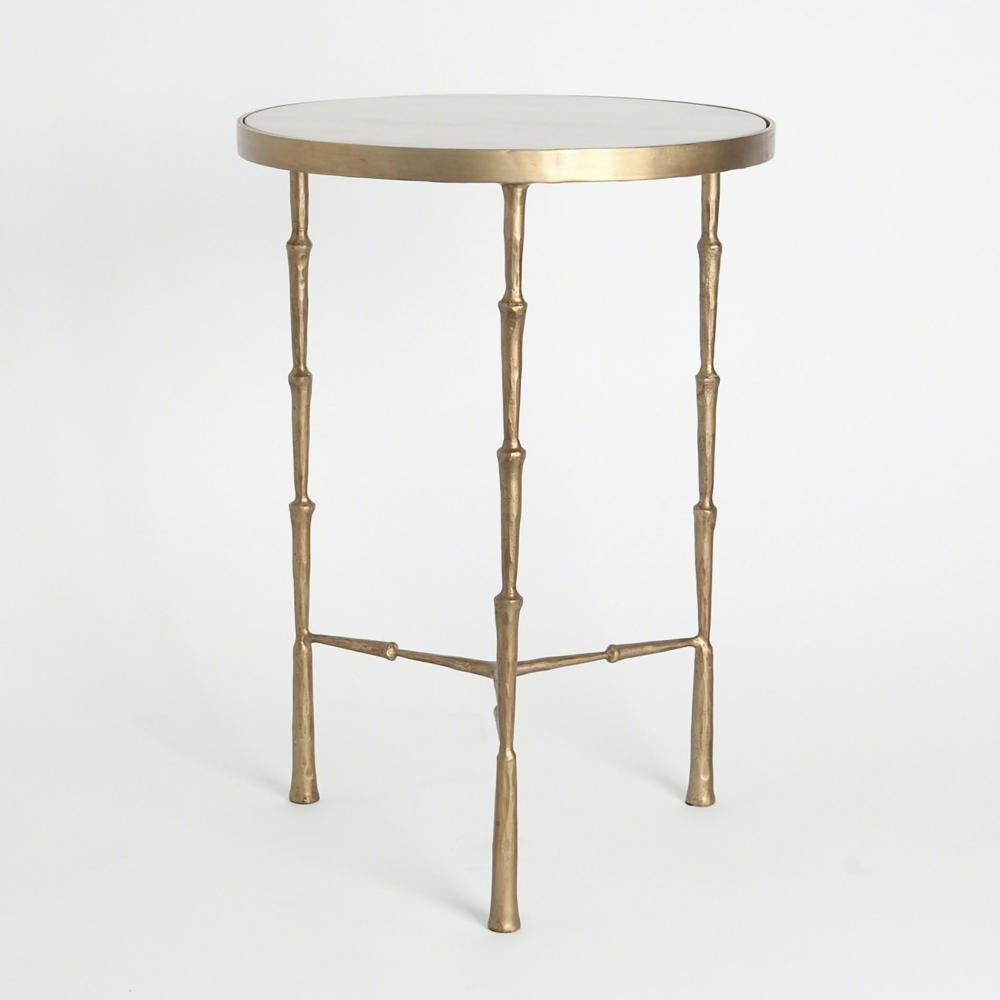 Global Views Spike Antique Brass with White MarbleAccent Table
