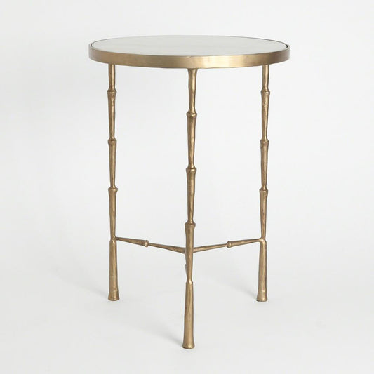 Global Views Spike Antique Brass with White MarbleAccent Table