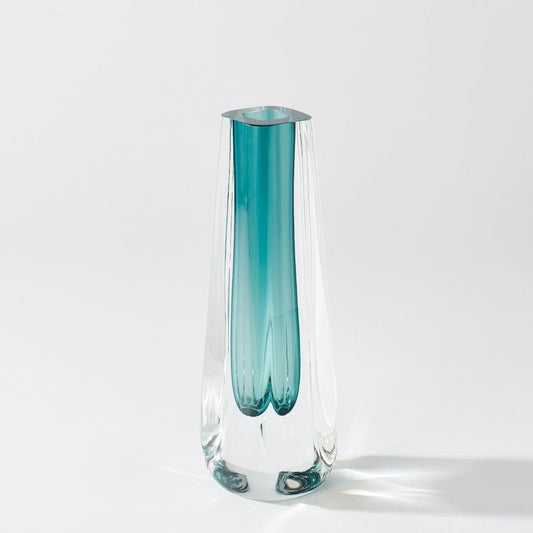 Global Views Square Cut Glass Azure Vase