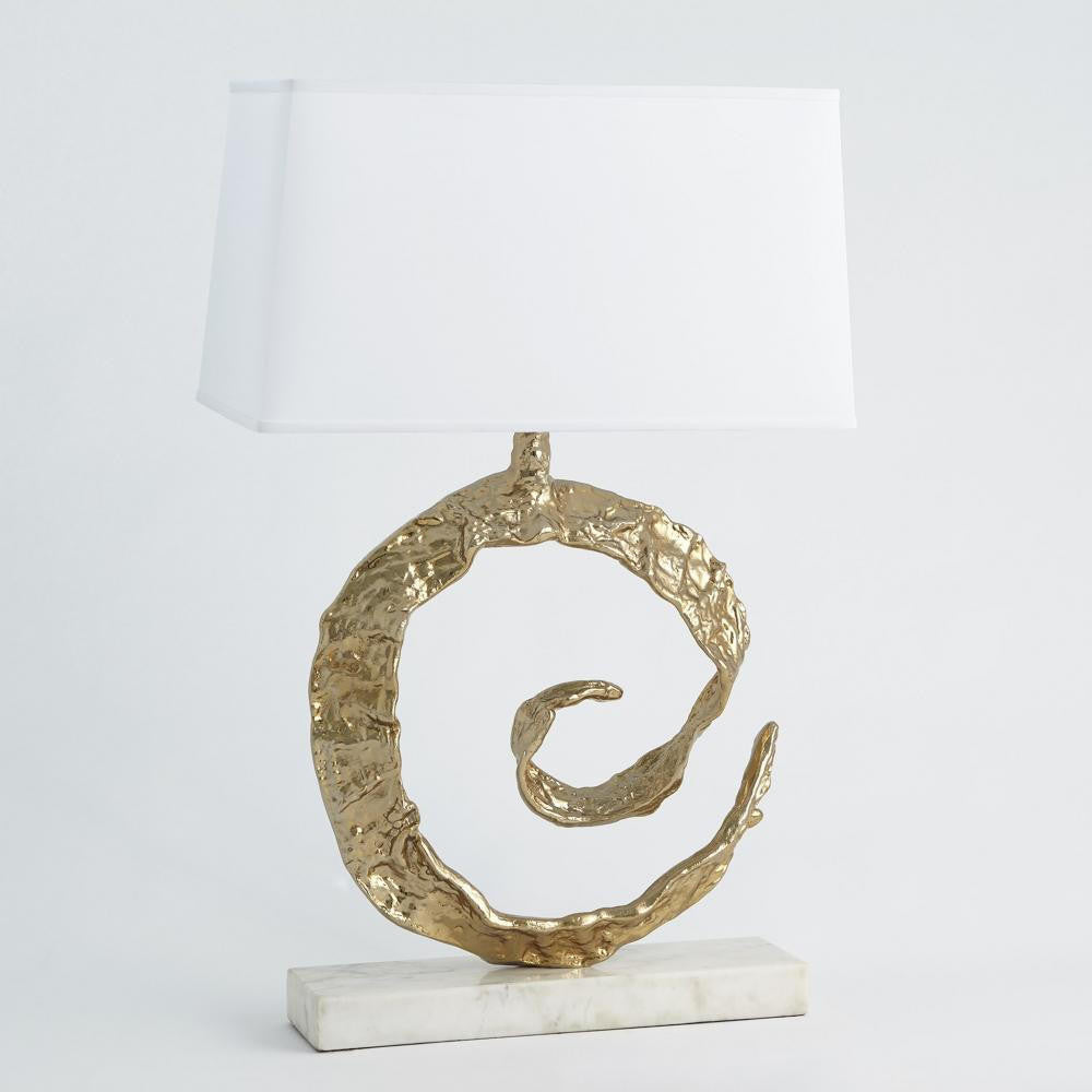 Global Views Swirl Brass with White Marble Table Lamp