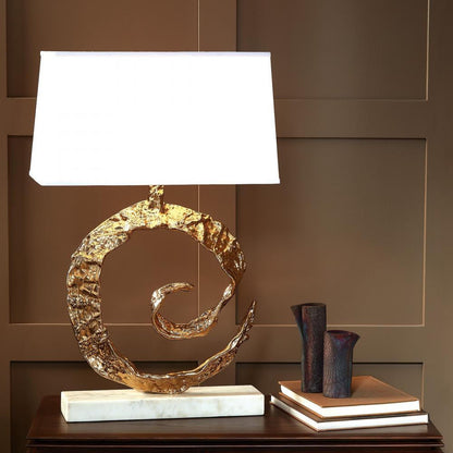 Global Views Swirl Brass with White Marble Table Lamp