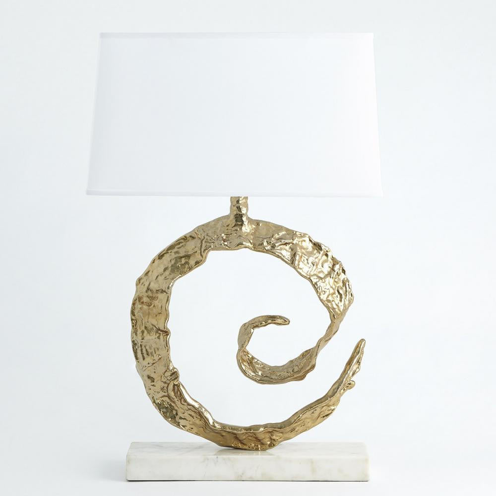 Global Views Swirl Brass with White Marble Table Lamp