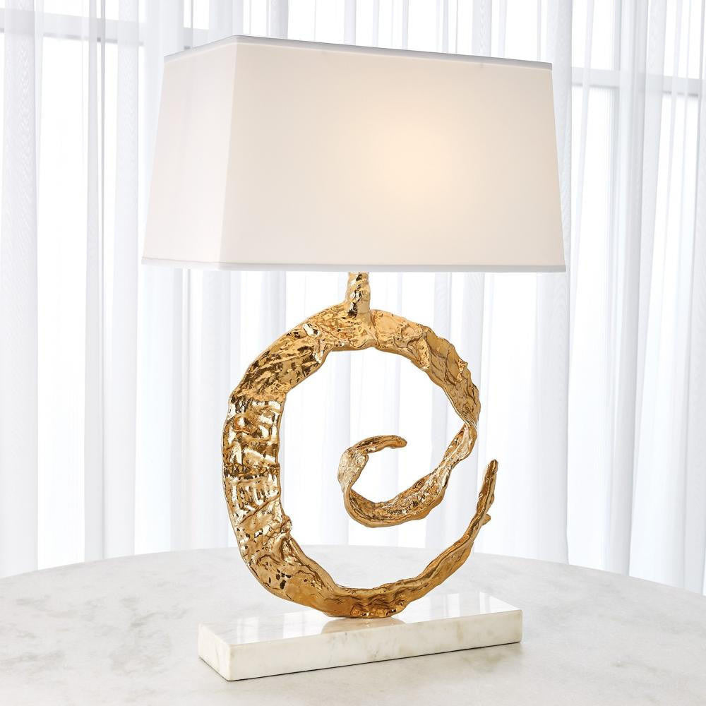 Global Views Swirl Brass with White Marble Table Lamp