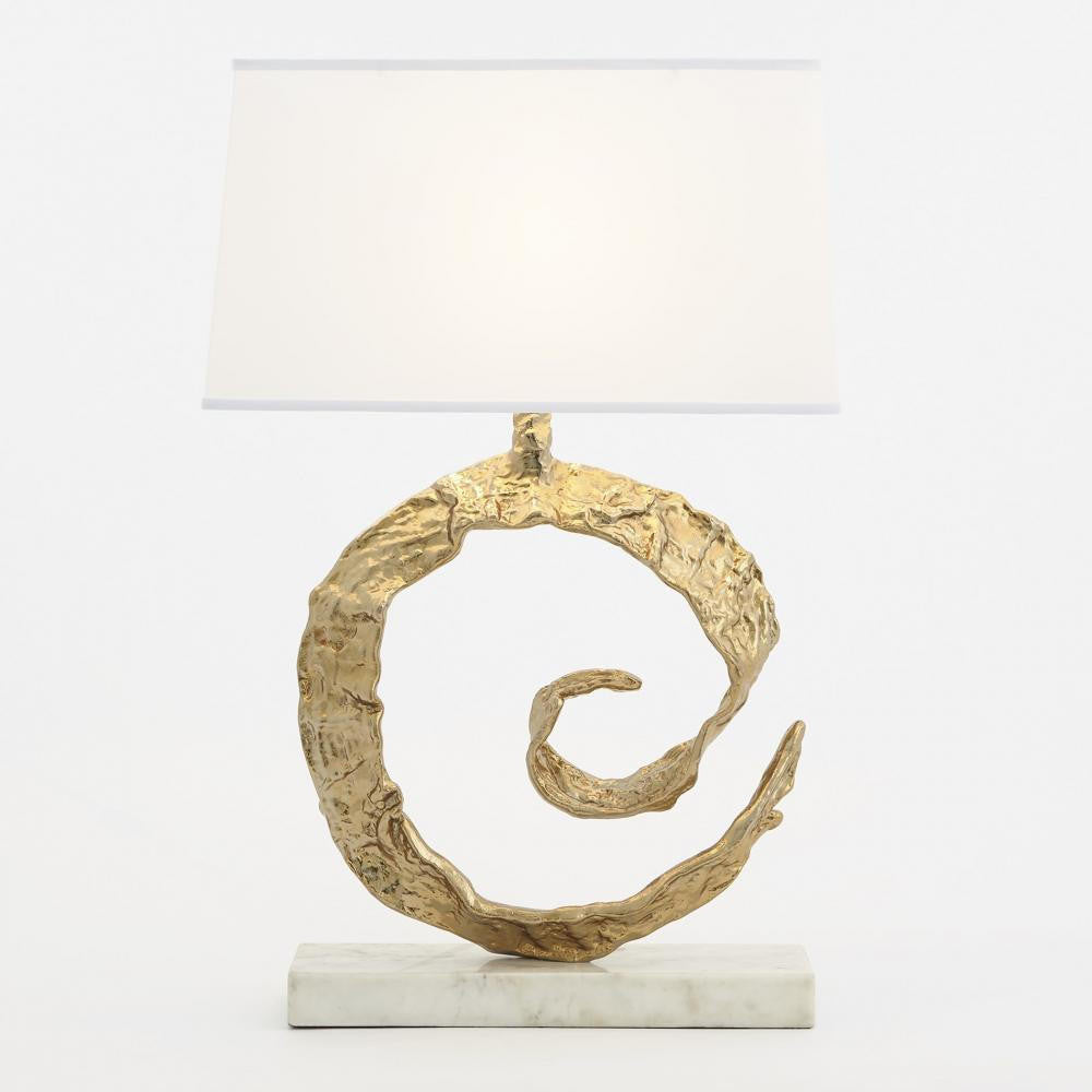 Global Views Swirl Brass with White Marble Table Lamp