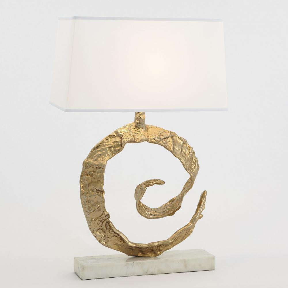 Global Views Swirl Brass with White Marble Table Lamp