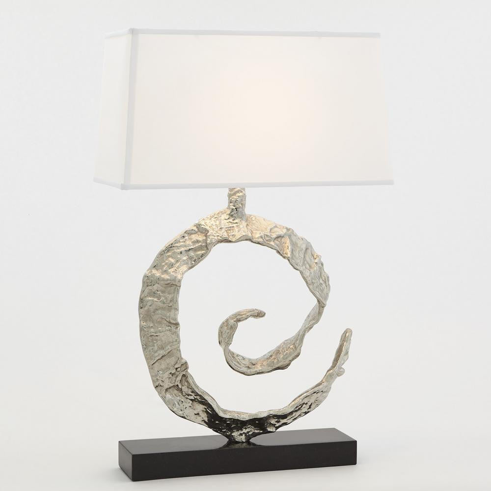 Global Views Swirl Nickel with Black Granite Table Lamp