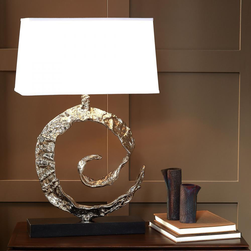 Global Views Swirl Nickel with Black Granite Table Lamp