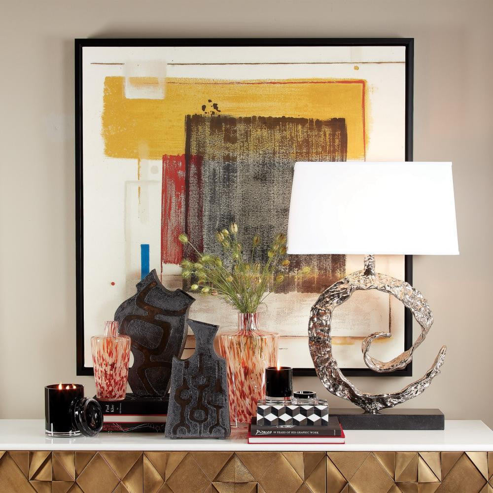 Global Views Swirl Nickel with Black Granite Table Lamp