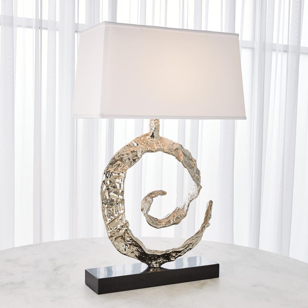 Global Views Swirl Nickel with Black Granite Table Lamp