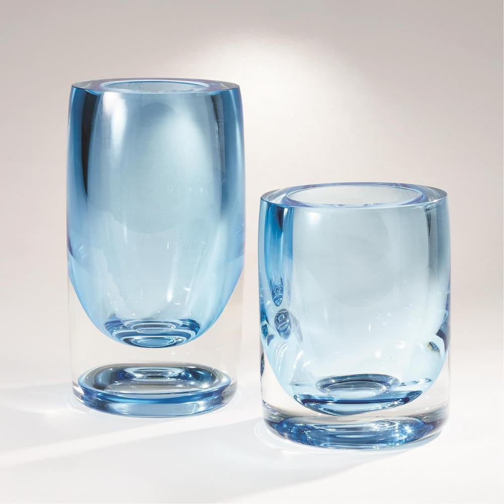 Global Views Thick Cylinder Large Powder Blue/Light Blue Vase