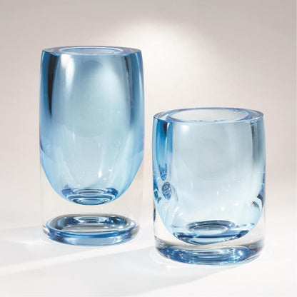Global Views Thick Cylinder Large Powder Blue/Light Blue Vase