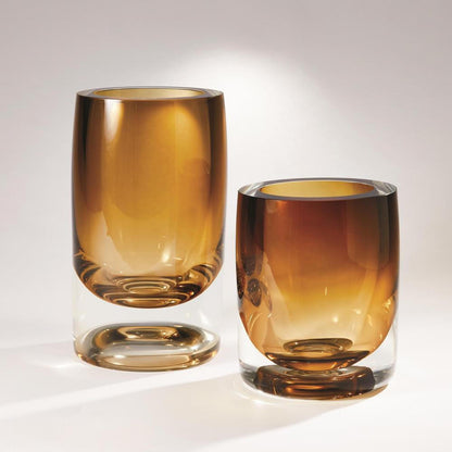 Global Views Thick Cylinder Small Amber Tobacco Vase