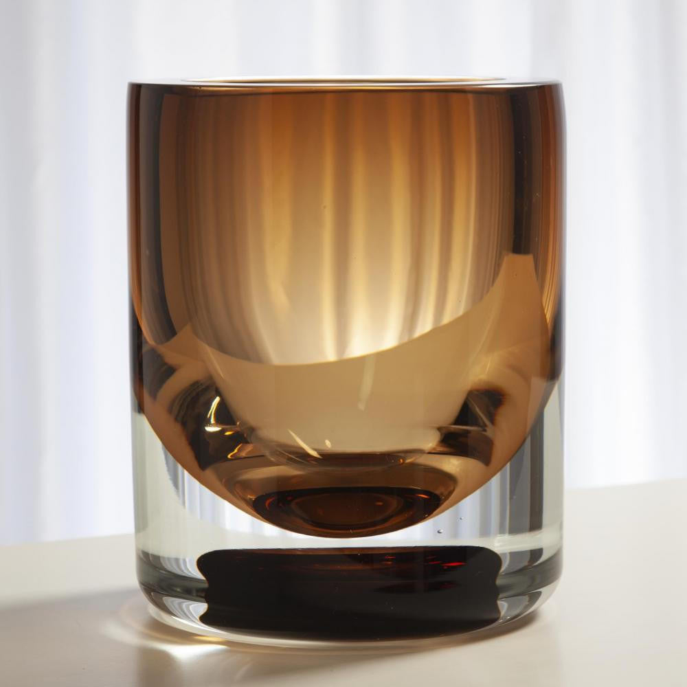 Global Views Thick Cylinder Small Amber Tobacco Vase