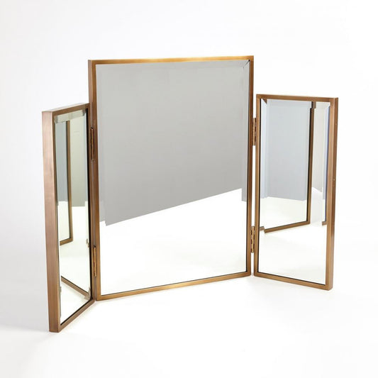 Global Views Tri-Fold Antique Brass Vanity Mirror