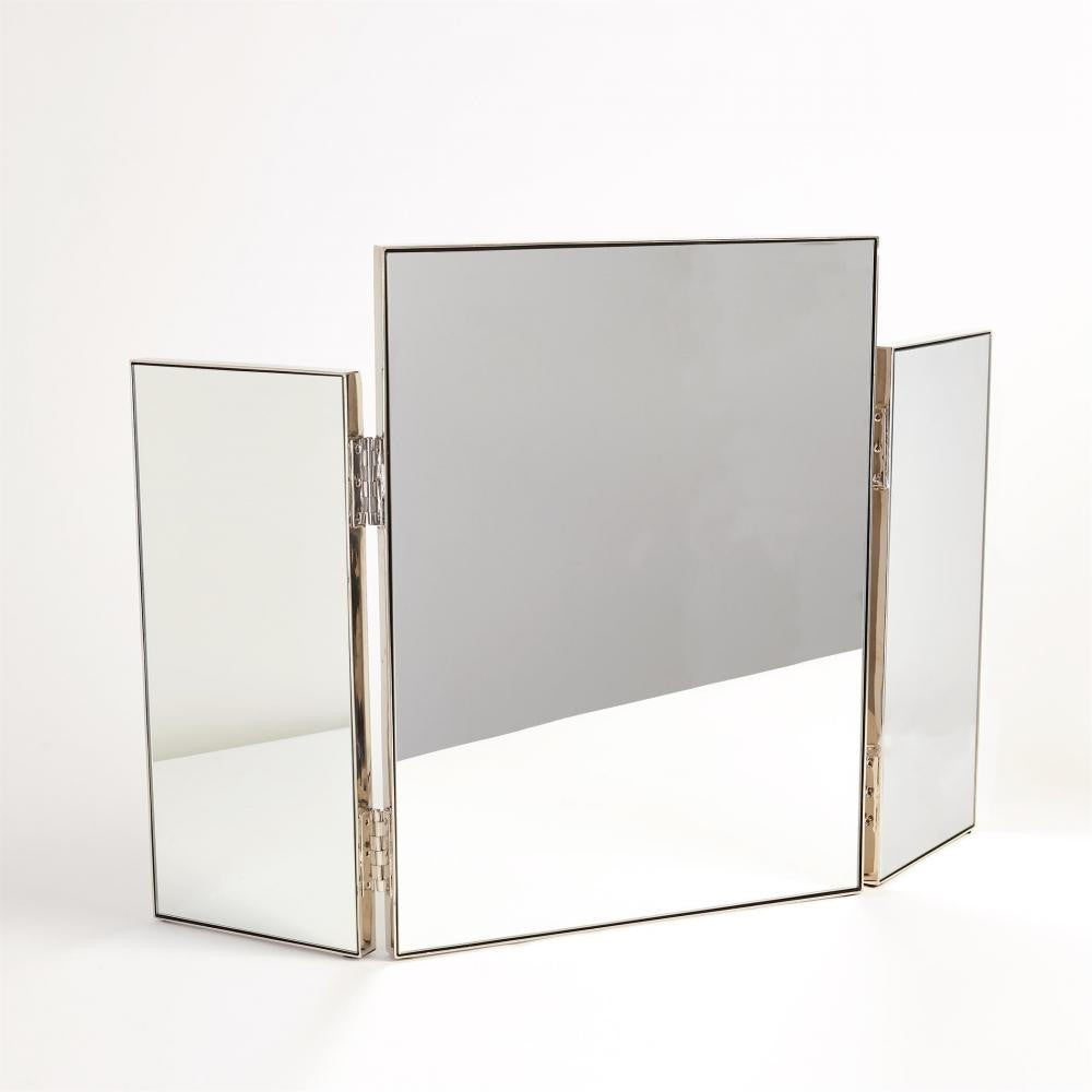 Global Views Tri-Fold Nickel Vanity Mirror