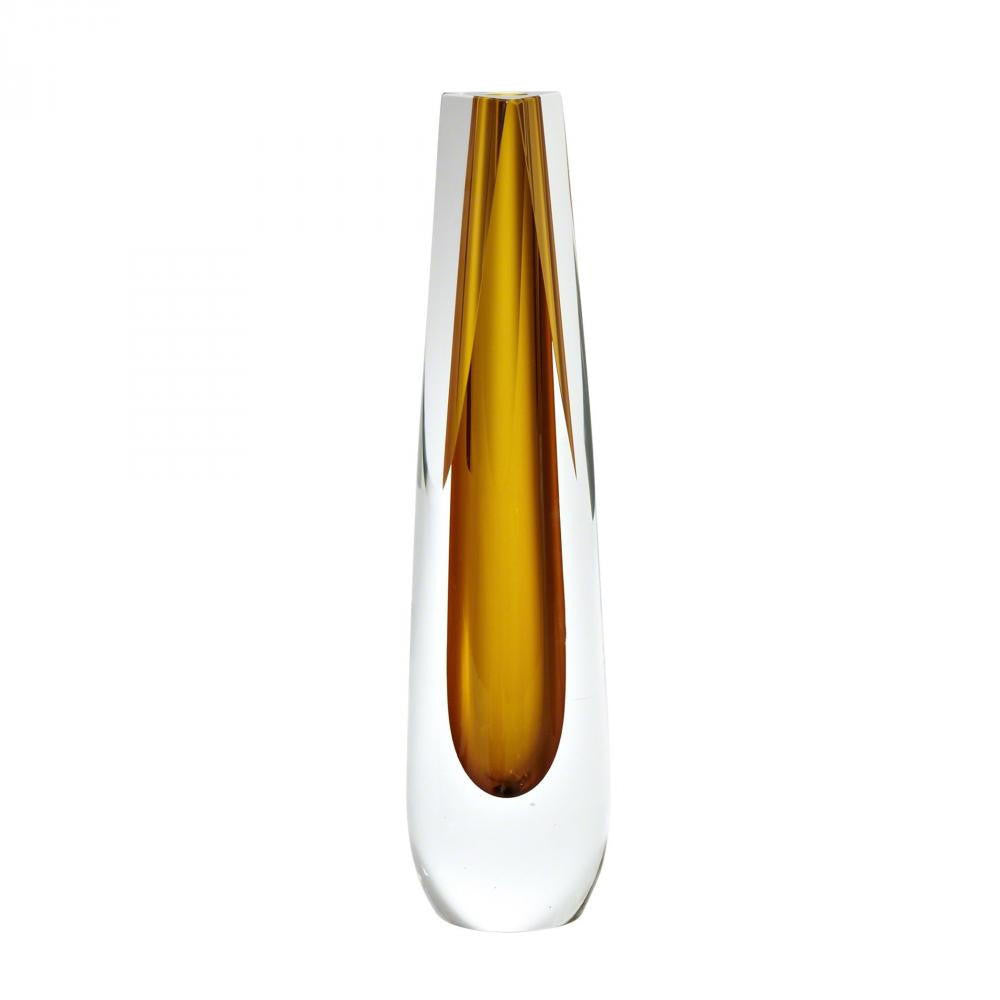 Global Views Triangle Cut Glass Amber Vase