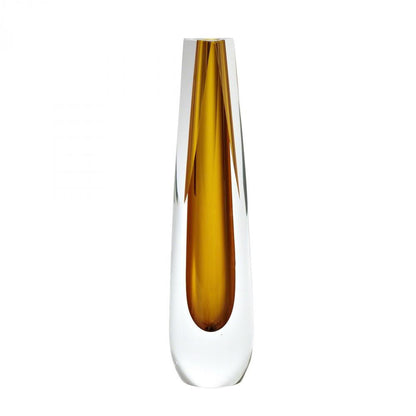 Global Views Triangle Cut Glass Amber Vase