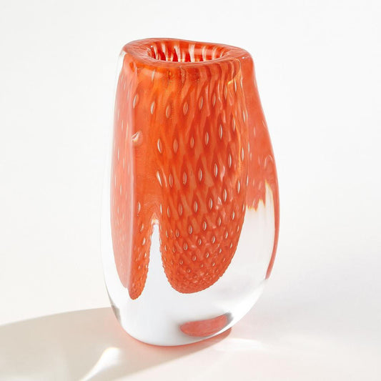 Global Views Triangular Bubbled Orange Vase