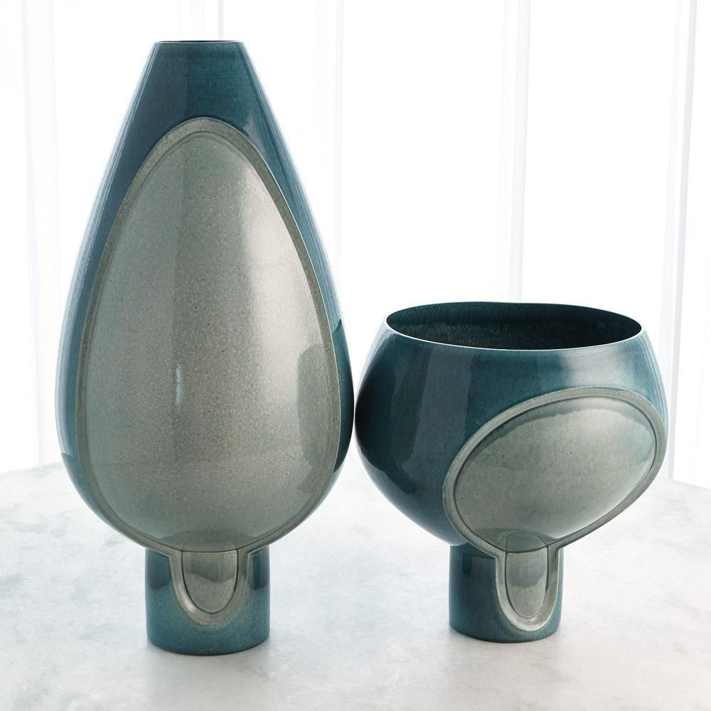 Global Views Two Tone Squat Pod Azure Vase