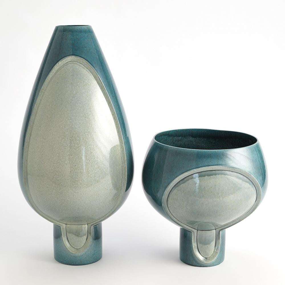 Global Views Two Tone Squat Pod Azure Vase