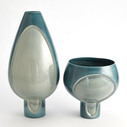 Global Views Two Tone Squat Pod Azure Vase