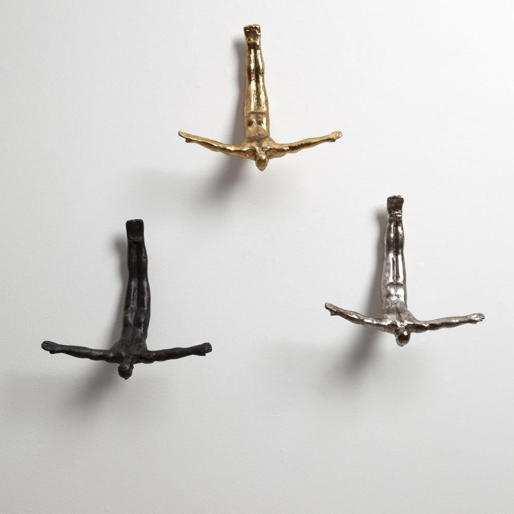 Global Views Wall Diver Thai Silver Leaf Sculpture