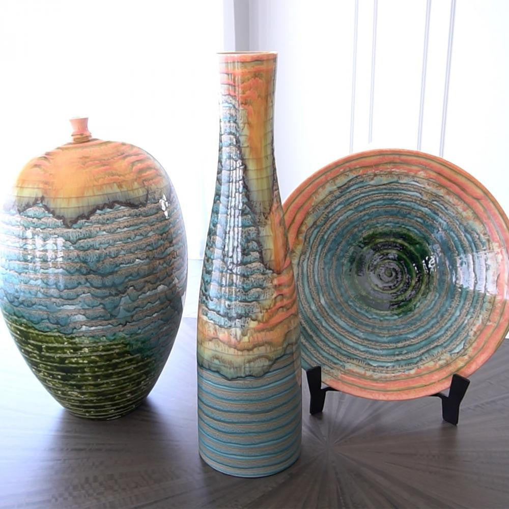 Global Views Watercolor Ringed Vessel
