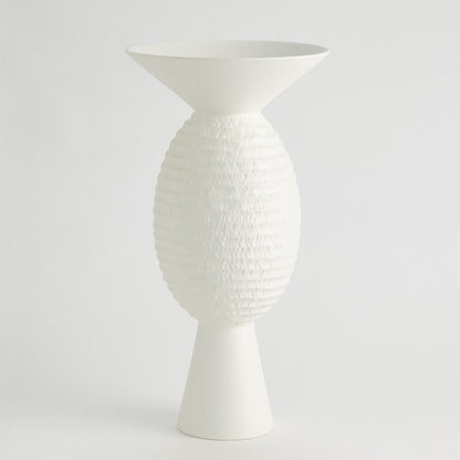 Global Views Wide Chiseled Orb Matte White Vase