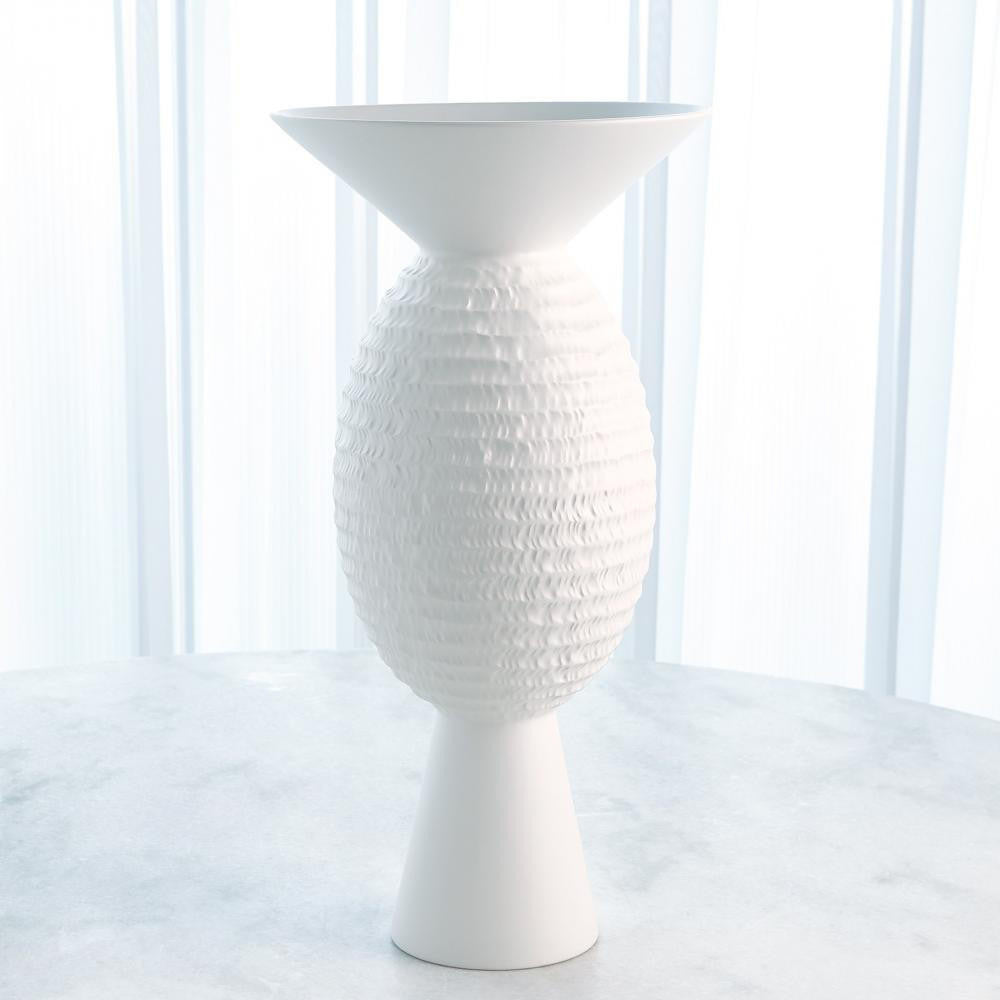 Global Views Wide Chiseled Orb Matte White Vase